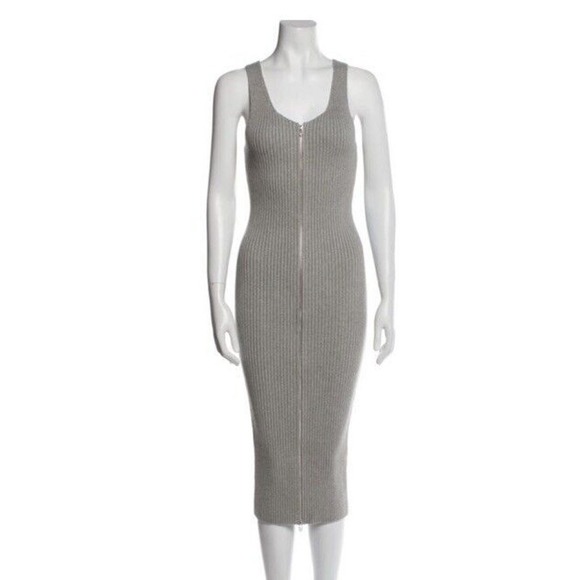 Alexander Wang Sleeveless Ribbed Sweater Midi Dress Front Zip Womens Gray Size S - Picture 1 of 6
